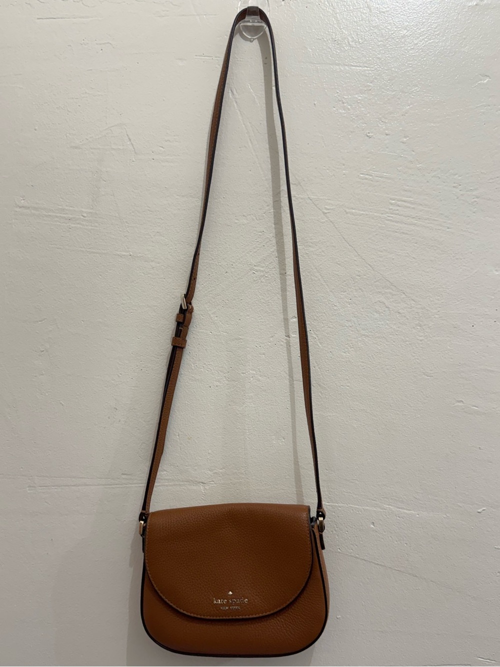 Kate Spade Brown/Cognac Flap Pebbled Leather Crossbody Bag